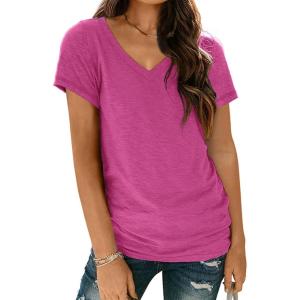 imageAUTOMET TShirts Short Sleeve V Neck Tees Tops for Women Fashion Trendy Lightweight Soft Casual Summer Outfits Clothes 2025Hotpink