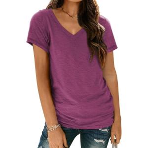 imageAUTOMET TShirts Short Sleeve V Neck Tees Tops for Women Fashion Trendy Lightweight Soft Casual Summer Outfits Clothes 2025Purple