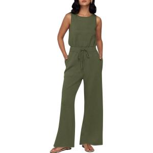 imageAUTOMET Womens Jumpsuits Dressy Summer Outfits Casual Sleeveless Wide Leg Long Pants Rompers Fashion ClothesArmy Green