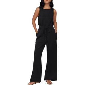 imageAUTOMET Womens Jumpsuits Dressy Summer Outfits Casual Sleeveless Wide Leg Long Pants Rompers Fashion ClothesBlack