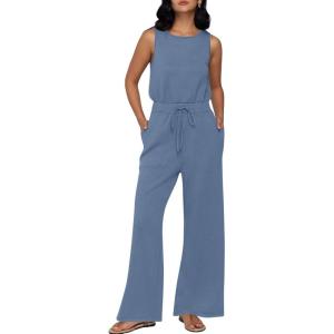 imageAUTOMET Womens Jumpsuits Dressy Summer Outfits Casual Sleeveless Wide Leg Long Pants Rompers Fashion ClothesHaze Blue