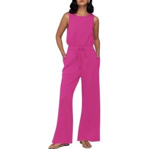 imageAUTOMET Womens Jumpsuits Dressy Summer Outfits Casual Sleeveless Wide Leg Long Pants Rompers Fashion ClothesHot Pink