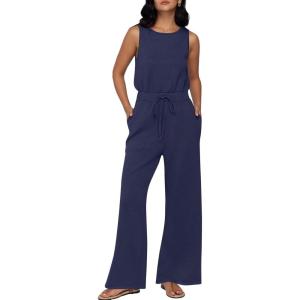imageAUTOMET Womens Jumpsuits Dressy Summer Outfits Casual Sleeveless Wide Leg Long Pants Rompers Fashion ClothesNavy