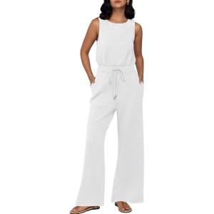 imageAUTOMET Womens Jumpsuits Dressy Summer Outfits Casual Sleeveless Wide Leg Long Pants Rompers Fashion ClothesWhite