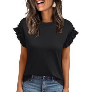 imageAUTOMET Womens Short Sleeve Tops Summer Tshirts Casual 2025 Cute Ruffle Crewneck Trendy Fashion Dressy Cute Work OutfitsBlack