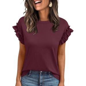 imageAUTOMET Womens Short Sleeve Tops Summer Tshirts Casual 2025 Cute Ruffle Crewneck Trendy Fashion Dressy Cute Work OutfitsWinered