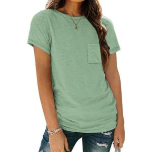 imageAUTOMET Womens Tops Business Casual Basic T Shirts Loose Fit Crewneck Short Sleeve Tee Summer Outfit Trendy Cute ClothesLight Green