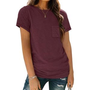 imageAUTOMET Womens Tops Business Casual Basic T Shirts Loose Fit Crewneck Short Sleeve Tee Summer Outfit Trendy Cute ClothesWine Red
