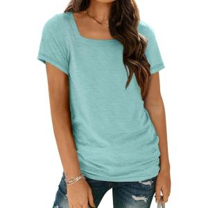 imageAUTOMET Womens Tops Casual Spring Summer Tshirts 2025 Short Sleeve Square Neck Basic Tee OutfitsAqua
