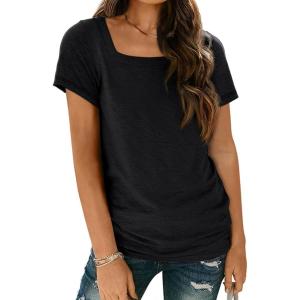 imageAUTOMET Womens Tops Casual Spring Summer Tshirts 2025 Short Sleeve Square Neck Basic Tee OutfitsBlack