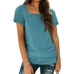 imageAUTOMET Womens Tops Casual Spring Summer Tshirts 2025 Short Sleeve Square Neck Basic Tee OutfitsBlue Green