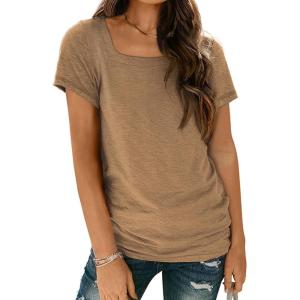 imageAUTOMET Womens Tops Casual Spring Summer Tshirts 2025 Short Sleeve Square Neck Basic Tee OutfitsCoffee