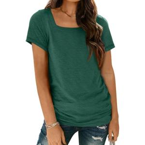 imageAUTOMET Womens Tops Casual Spring Summer Tshirts 2025 Short Sleeve Square Neck Basic Tee OutfitsDark Green