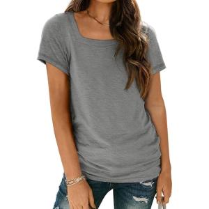 imageAUTOMET Womens Tops Casual Spring Summer Tshirts 2025 Short Sleeve Square Neck Basic Tee OutfitsGrey