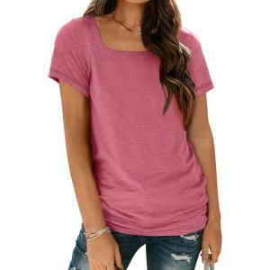 imageAUTOMET Womens Tops Casual Spring Summer Tshirts 2025 Short Sleeve Square Neck Basic Tee OutfitsHot Pink