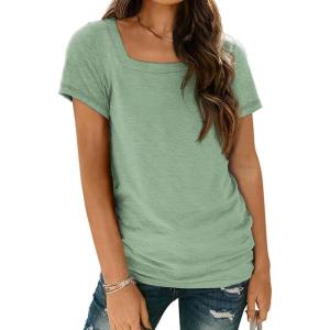 imageAUTOMET Womens Tops Casual Spring Summer Tshirts 2025 Short Sleeve Square Neck Basic Tee OutfitsLight Green