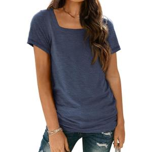imageAUTOMET Womens Tops Casual Spring Summer Tshirts 2025 Short Sleeve Square Neck Basic Tee OutfitsNavy