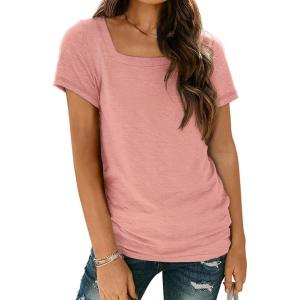 imageAUTOMET Womens Tops Casual Spring Summer Tshirts 2025 Short Sleeve Square Neck Basic Tee OutfitsPink