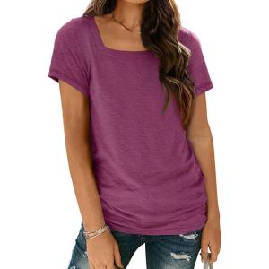 imageAUTOMET Womens Tops Casual Spring Summer Tshirts 2025 Short Sleeve Square Neck Basic Tee OutfitsPurple