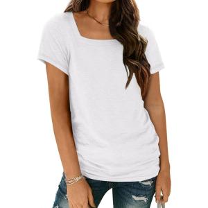 imageAUTOMET Womens Tops Casual Spring Summer Tshirts 2025 Short Sleeve Square Neck Basic Tee OutfitsWhite