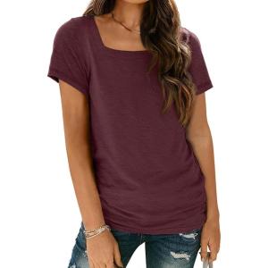 imageAUTOMET Womens Tops Casual Spring Summer Tshirts 2025 Short Sleeve Square Neck Basic Tee OutfitsWine Red