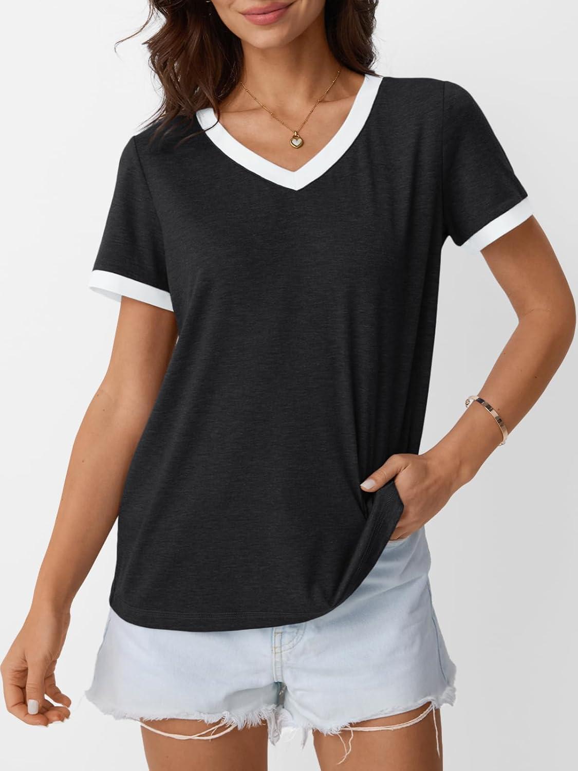 imageAUTOMET Womens Short Sleeve TShirts Summer Tops Casual Soft Tunic V Neck Basic Workout Clothes Spring Fashion Outfits 2025Black