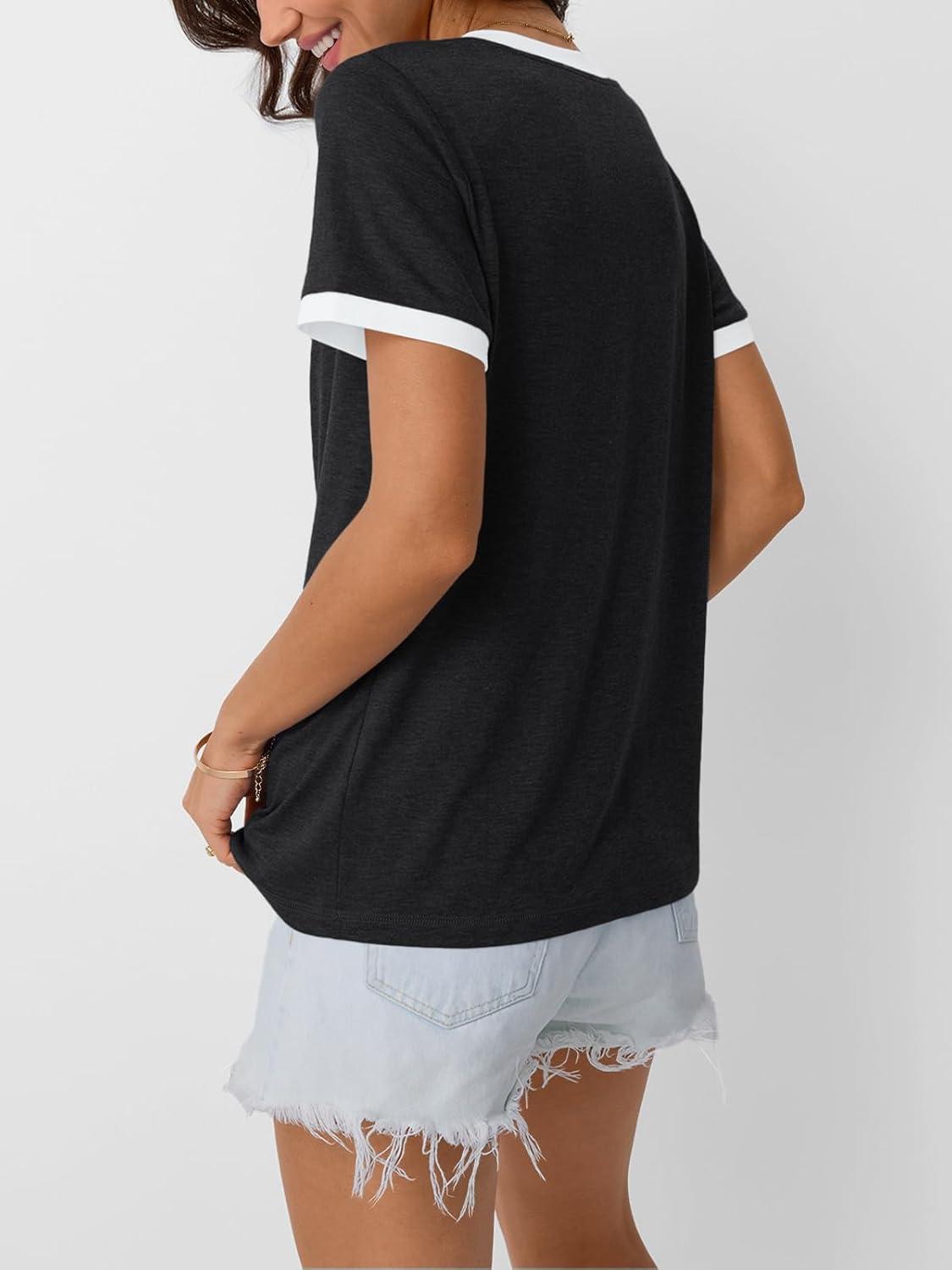 imageAUTOMET Womens Short Sleeve TShirts Summer Tops Casual Soft Tunic V Neck Basic Workout Clothes Spring Fashion Outfits 2025Black
