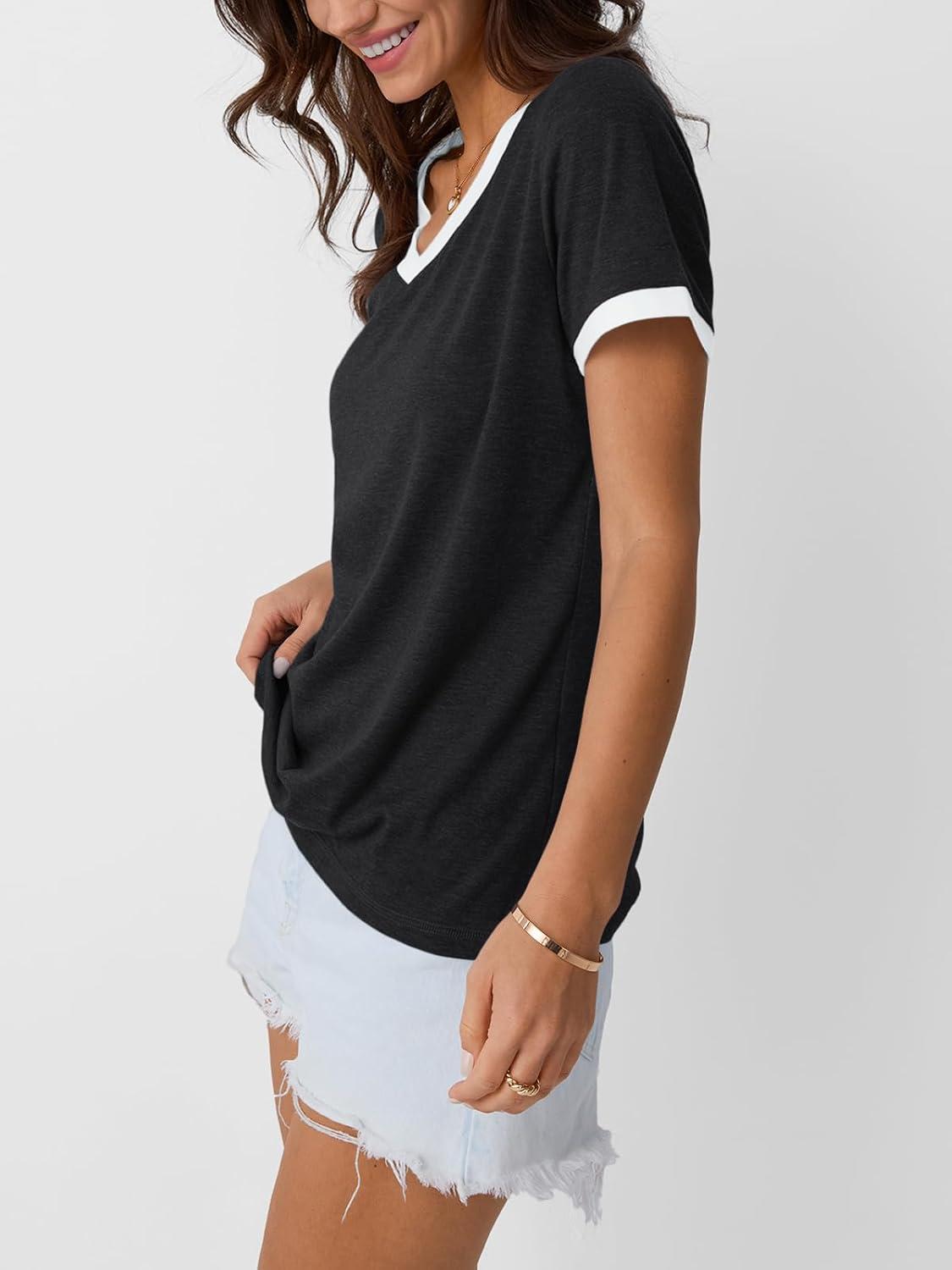 imageAUTOMET Womens Short Sleeve TShirts Summer Tops Casual Soft Tunic V Neck Basic Workout Clothes Spring Fashion Outfits 2025Black