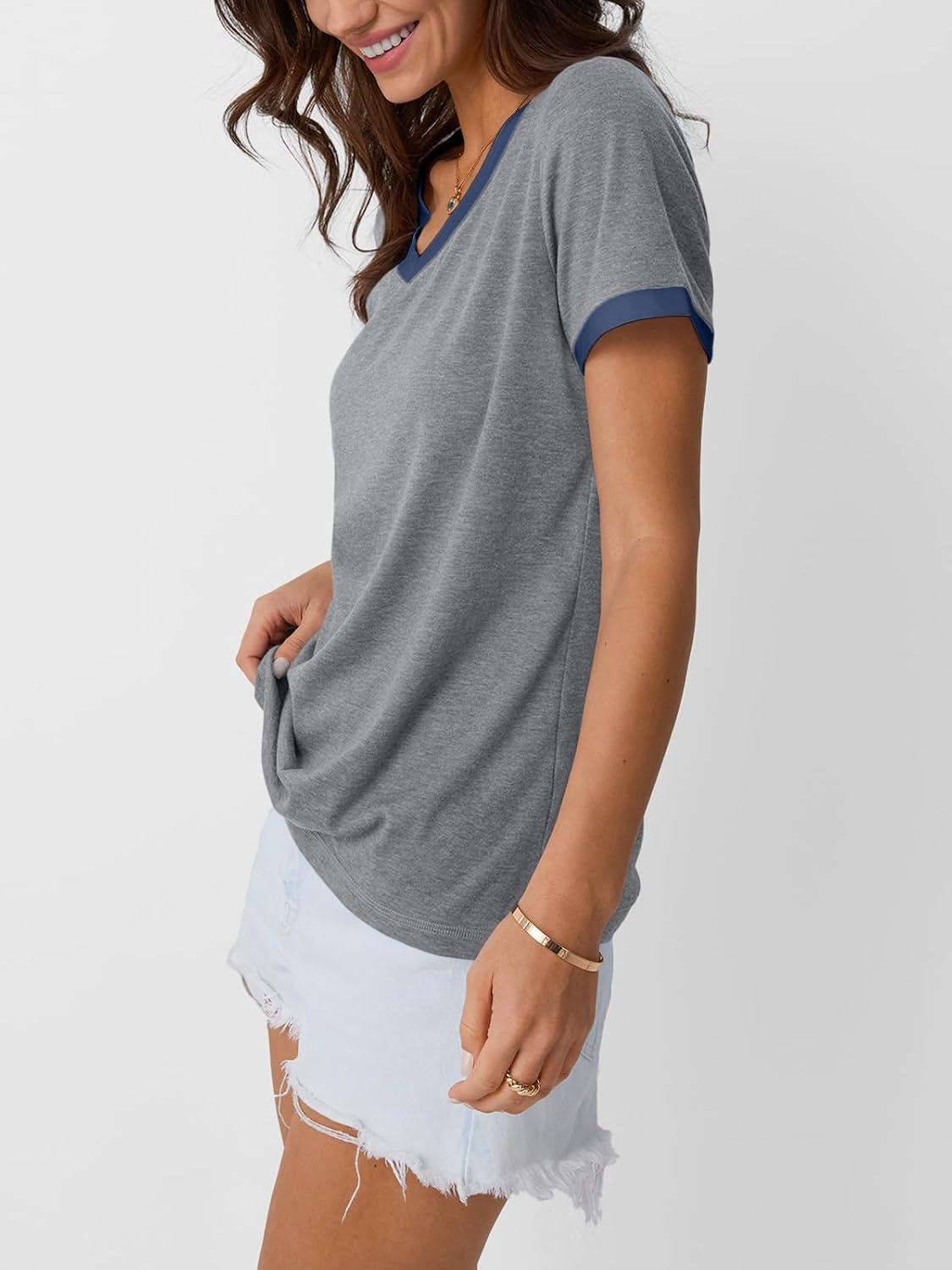 imageAUTOMET Womens Short Sleeve TShirts Summer Tops Casual Soft Tunic V Neck Basic Workout Clothes Spring Fashion Outfits 2025Bluegrey