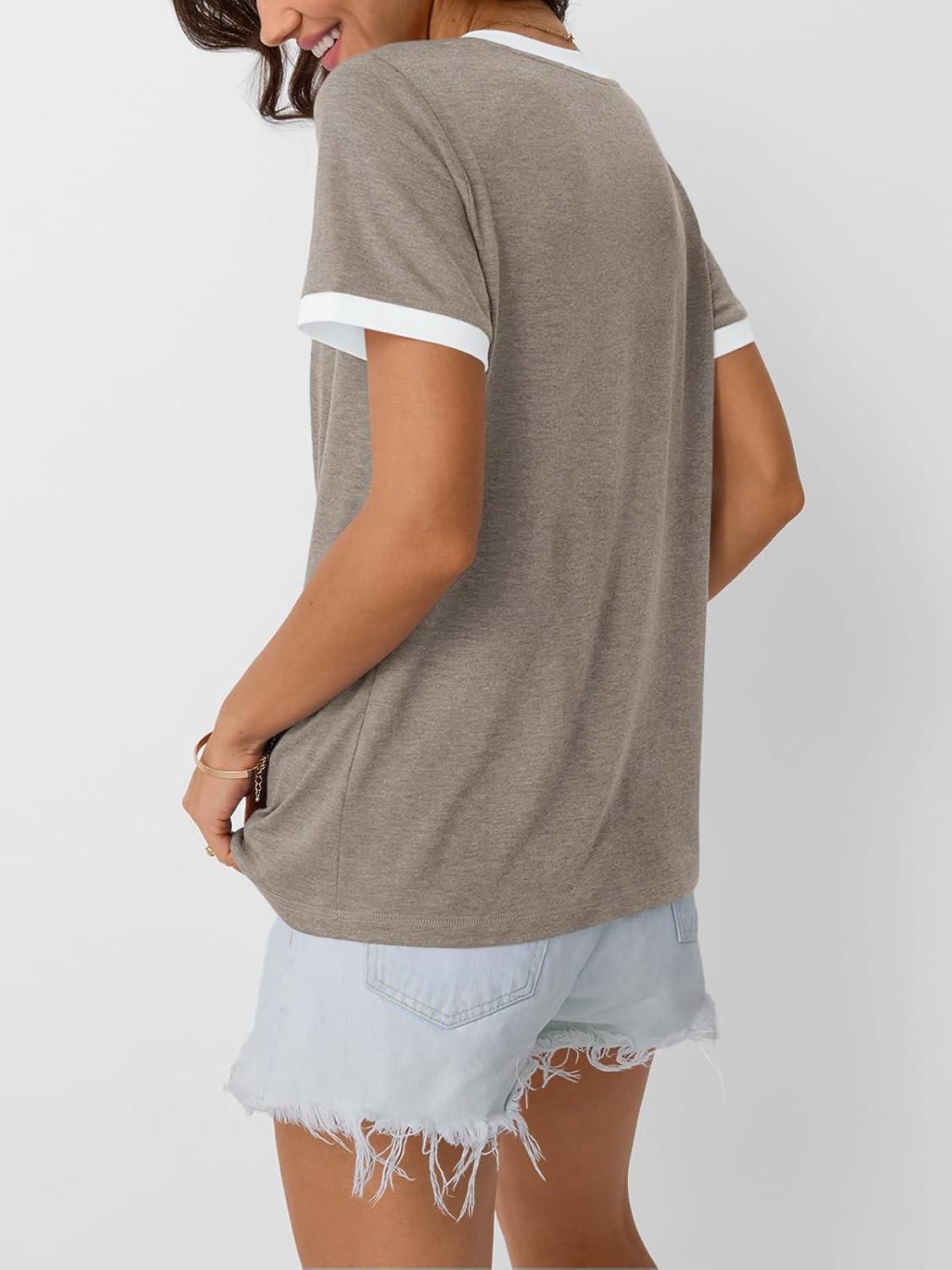 imageAUTOMET Womens Short Sleeve TShirts Summer Tops Casual Soft Tunic V Neck Basic Workout Clothes Spring Fashion Outfits 2025Coffeegrey