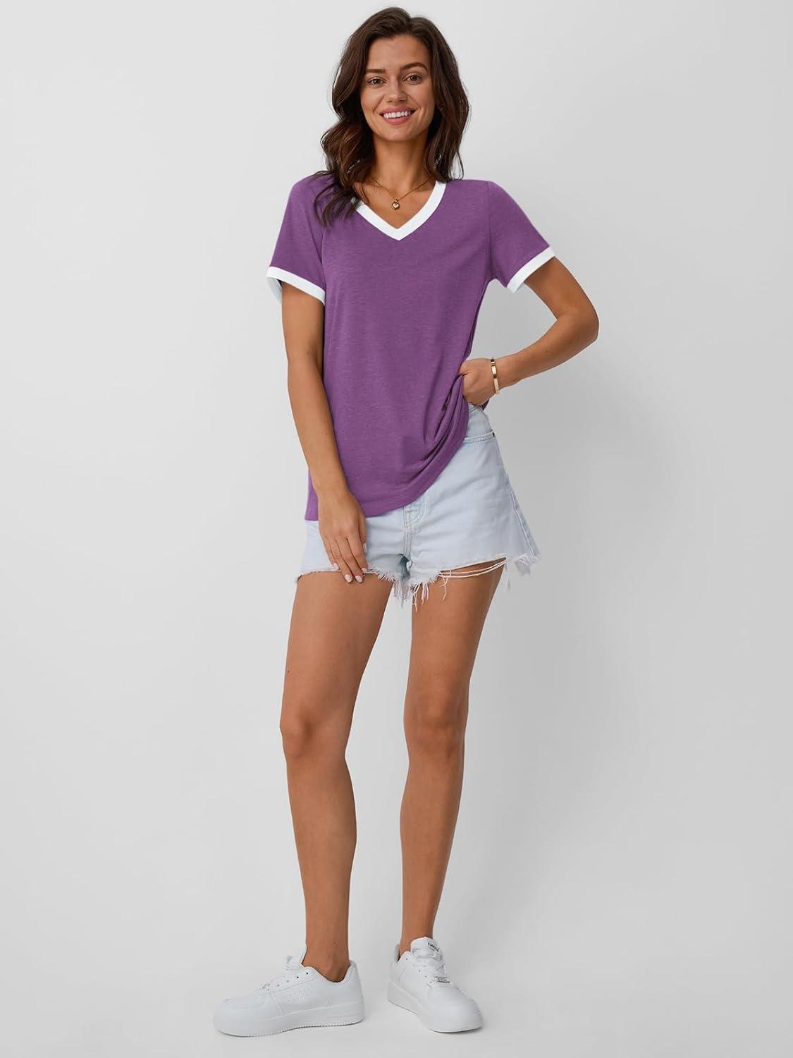 imageAUTOMET Womens Short Sleeve TShirts Summer Tops Casual Soft Tunic V Neck Basic Workout Clothes Spring Fashion Outfits 2025Deeppurple