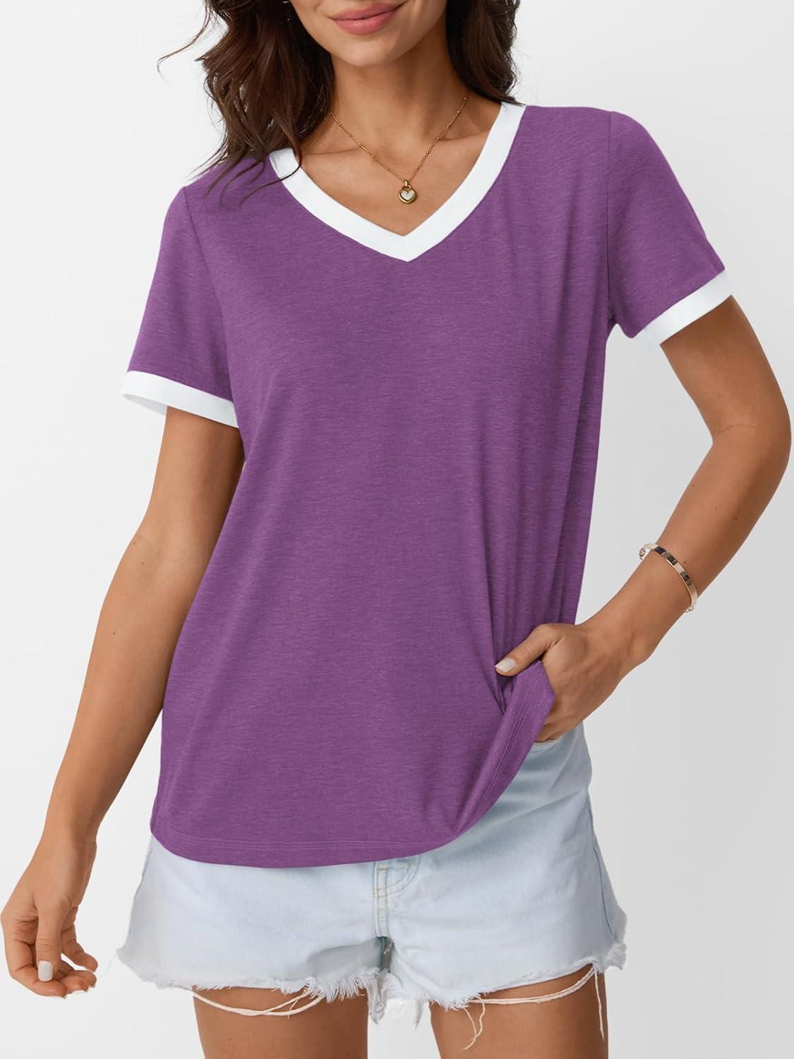 imageAUTOMET Womens Short Sleeve TShirts Summer Tops Casual Soft Tunic V Neck Basic Workout Clothes Spring Fashion Outfits 2025Deeppurple