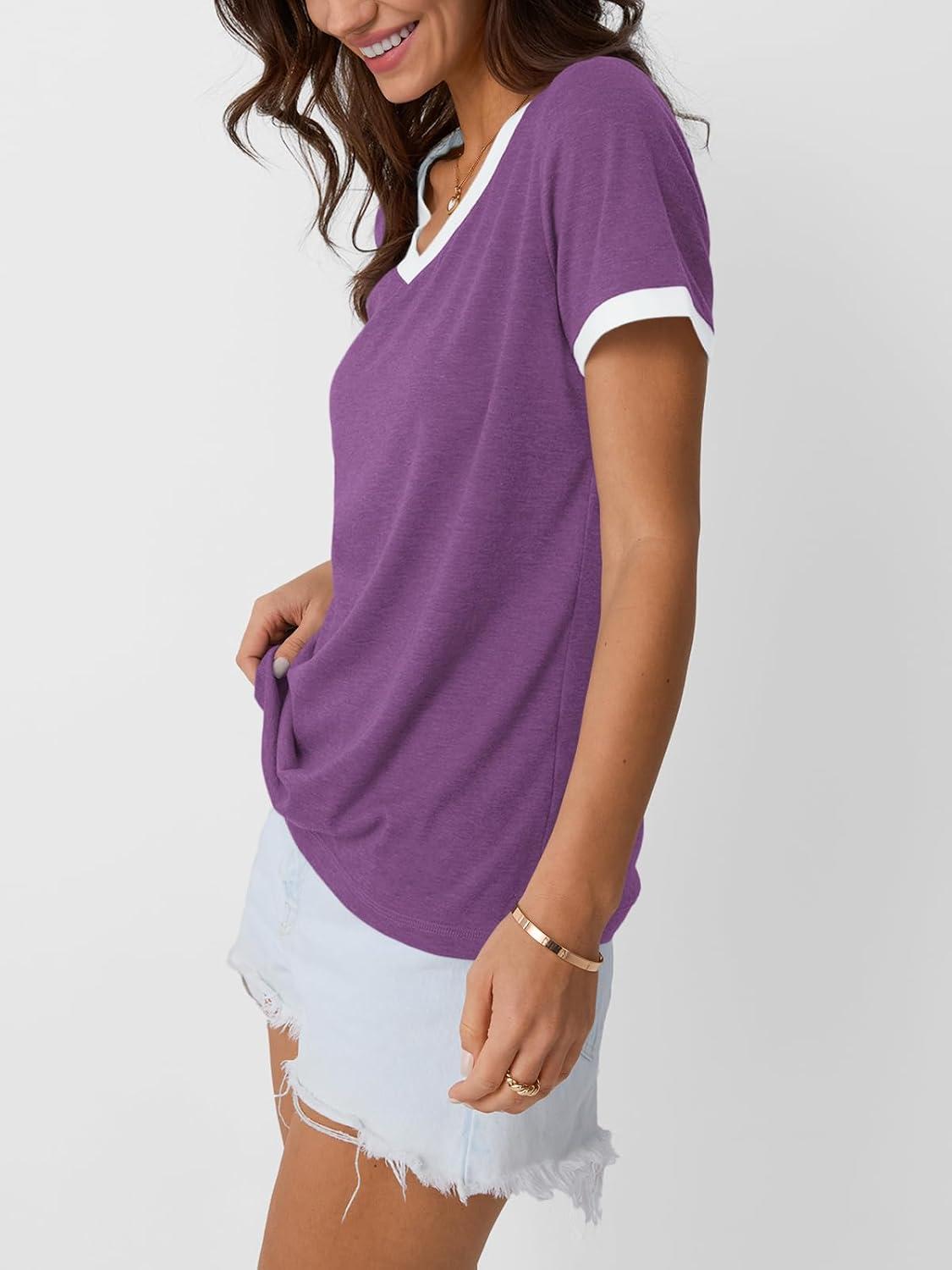 imageAUTOMET Womens Short Sleeve TShirts Summer Tops Casual Soft Tunic V Neck Basic Workout Clothes Spring Fashion Outfits 2025Deeppurple