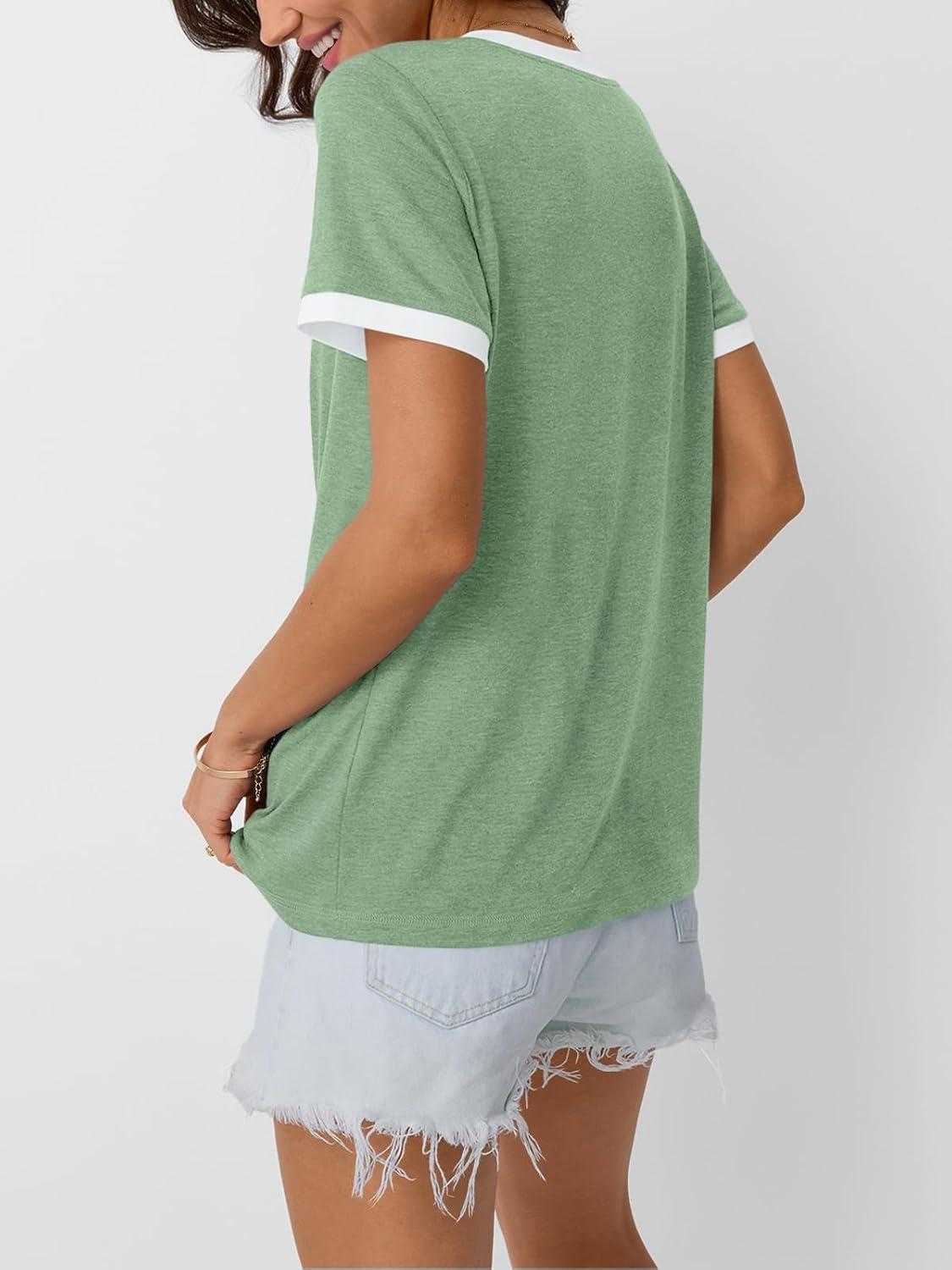 imageAUTOMET Womens Short Sleeve TShirts Summer Tops Casual Soft Tunic V Neck Basic Workout Clothes Spring Fashion Outfits 2025Green