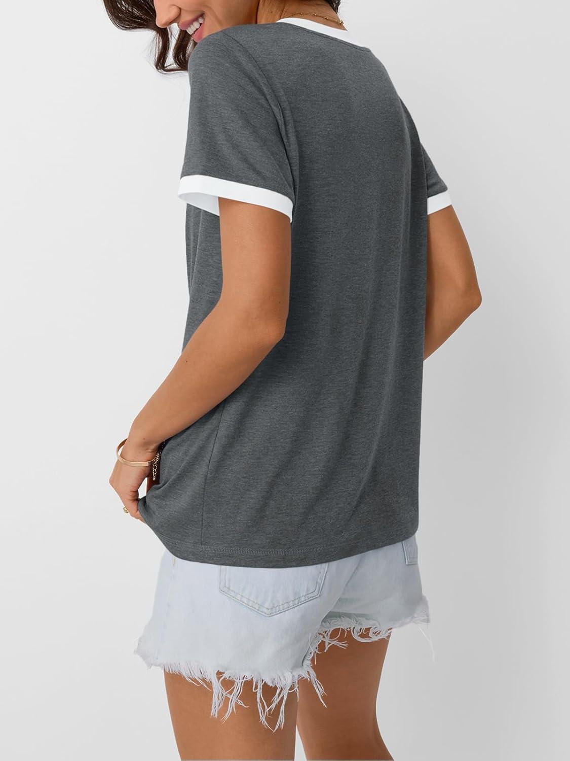 imageAUTOMET Womens Short Sleeve TShirts Summer Tops Casual Soft Tunic V Neck Basic Workout Clothes Spring Fashion Outfits 2025Grey