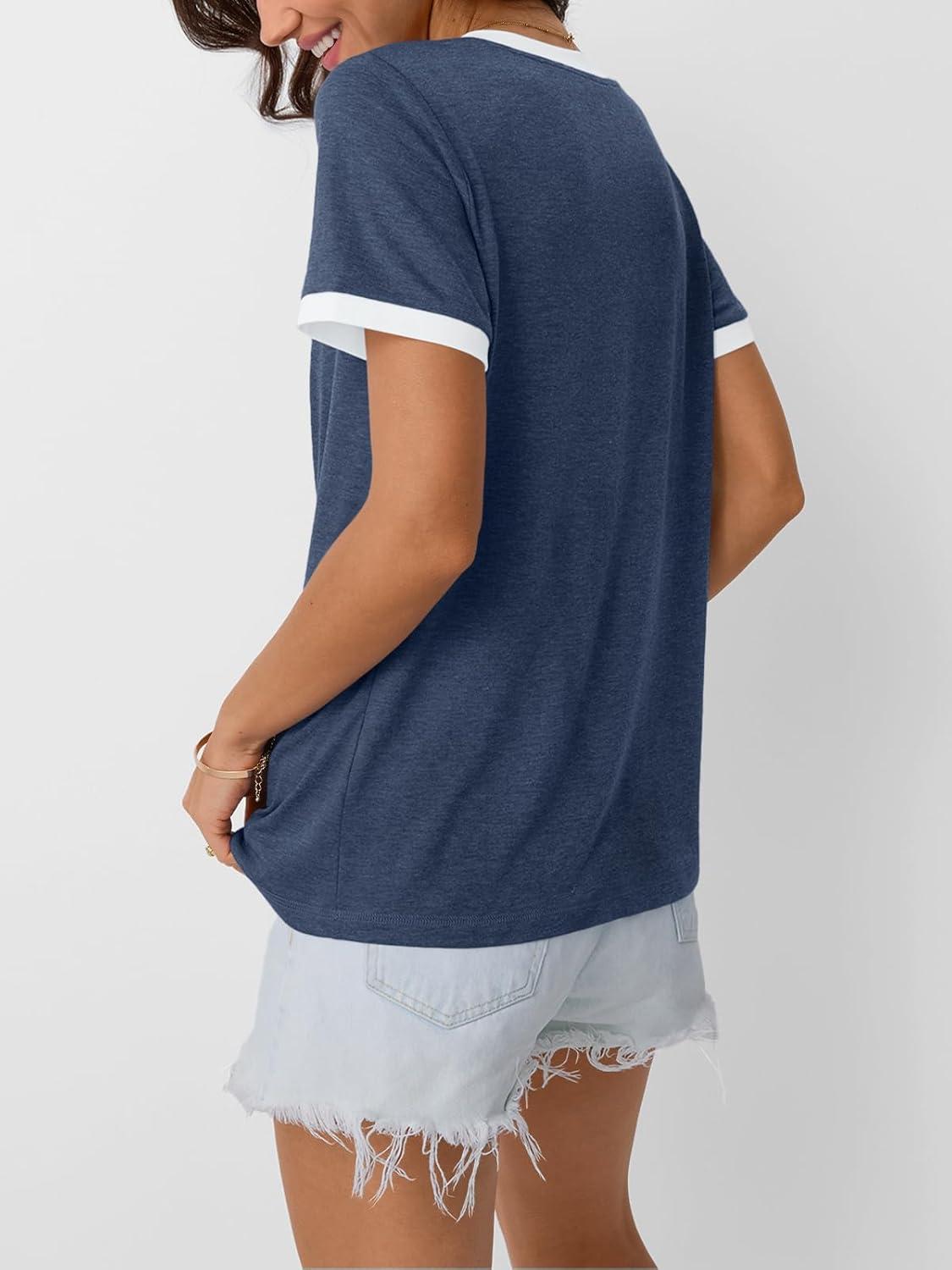 imageAUTOMET Womens Short Sleeve TShirts Summer Tops Casual Soft Tunic V Neck Basic Workout Clothes Spring Fashion Outfits 2025Navy