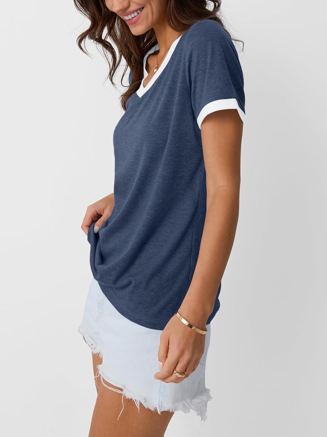 imageAUTOMET Womens Short Sleeve TShirts Summer Tops Casual Soft Tunic V Neck Basic Workout Clothes Spring Fashion Outfits 2025Navy