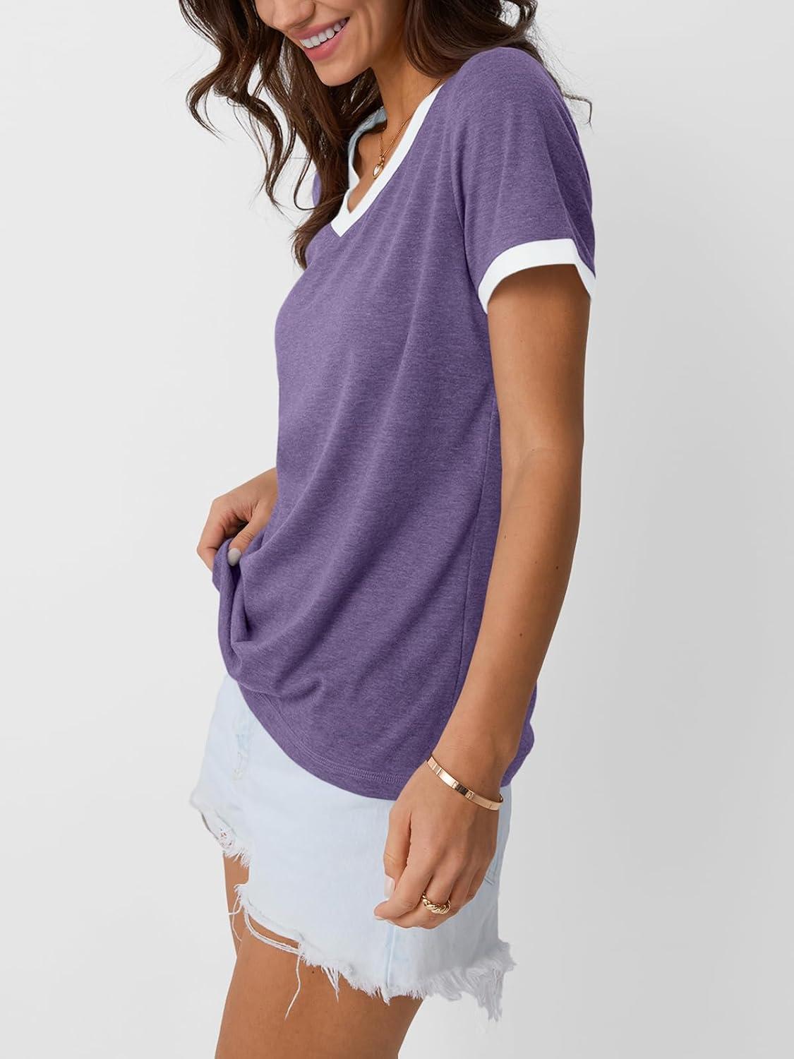 imageAUTOMET Womens Short Sleeve TShirts Summer Tops Casual Soft Tunic V Neck Basic Workout Clothes Spring Fashion Outfits 2025Purple