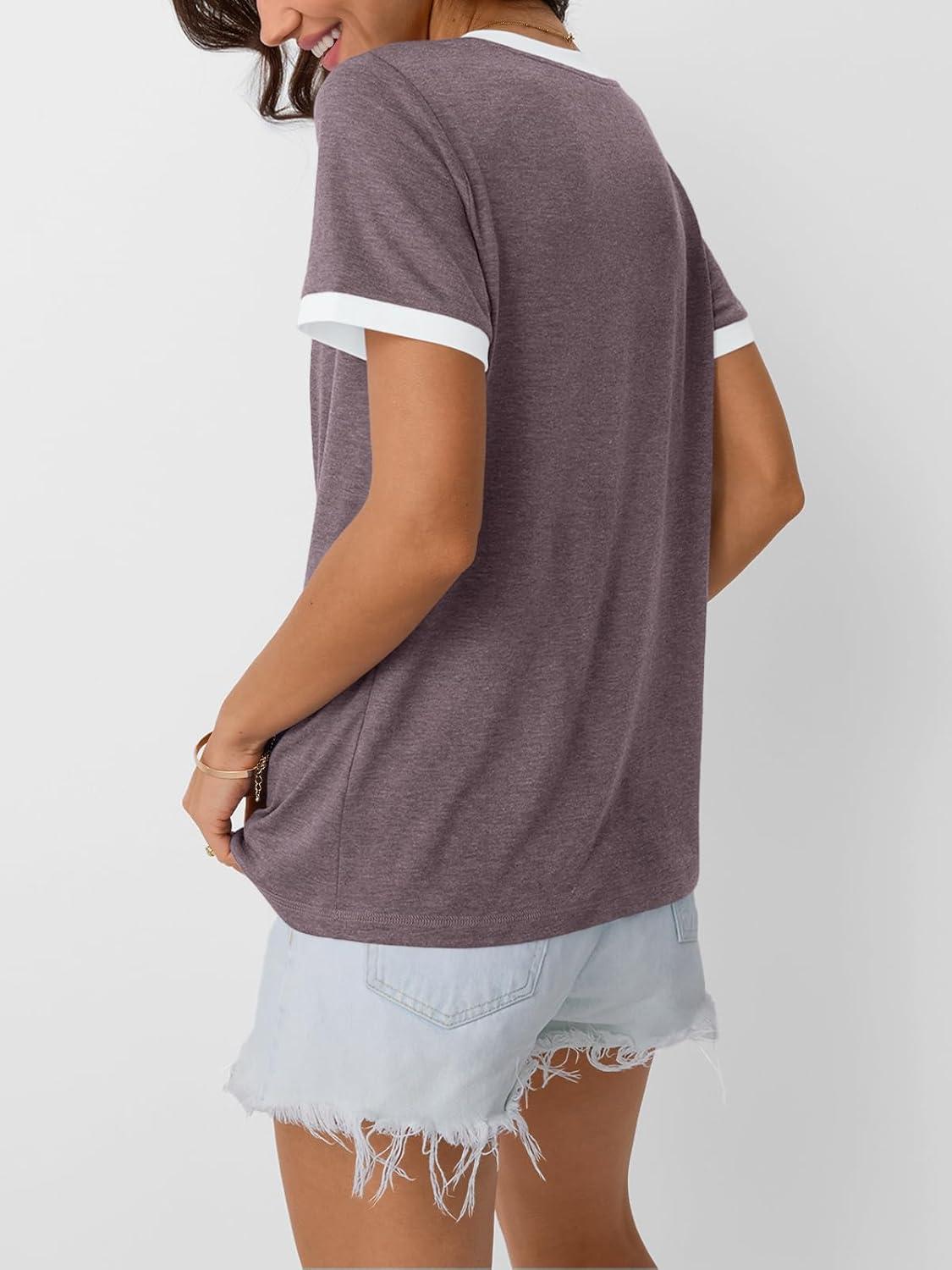 imageAUTOMET Womens Short Sleeve TShirts Summer Tops Casual Soft Tunic V Neck Basic Workout Clothes Spring Fashion Outfits 2025Purplegrey
