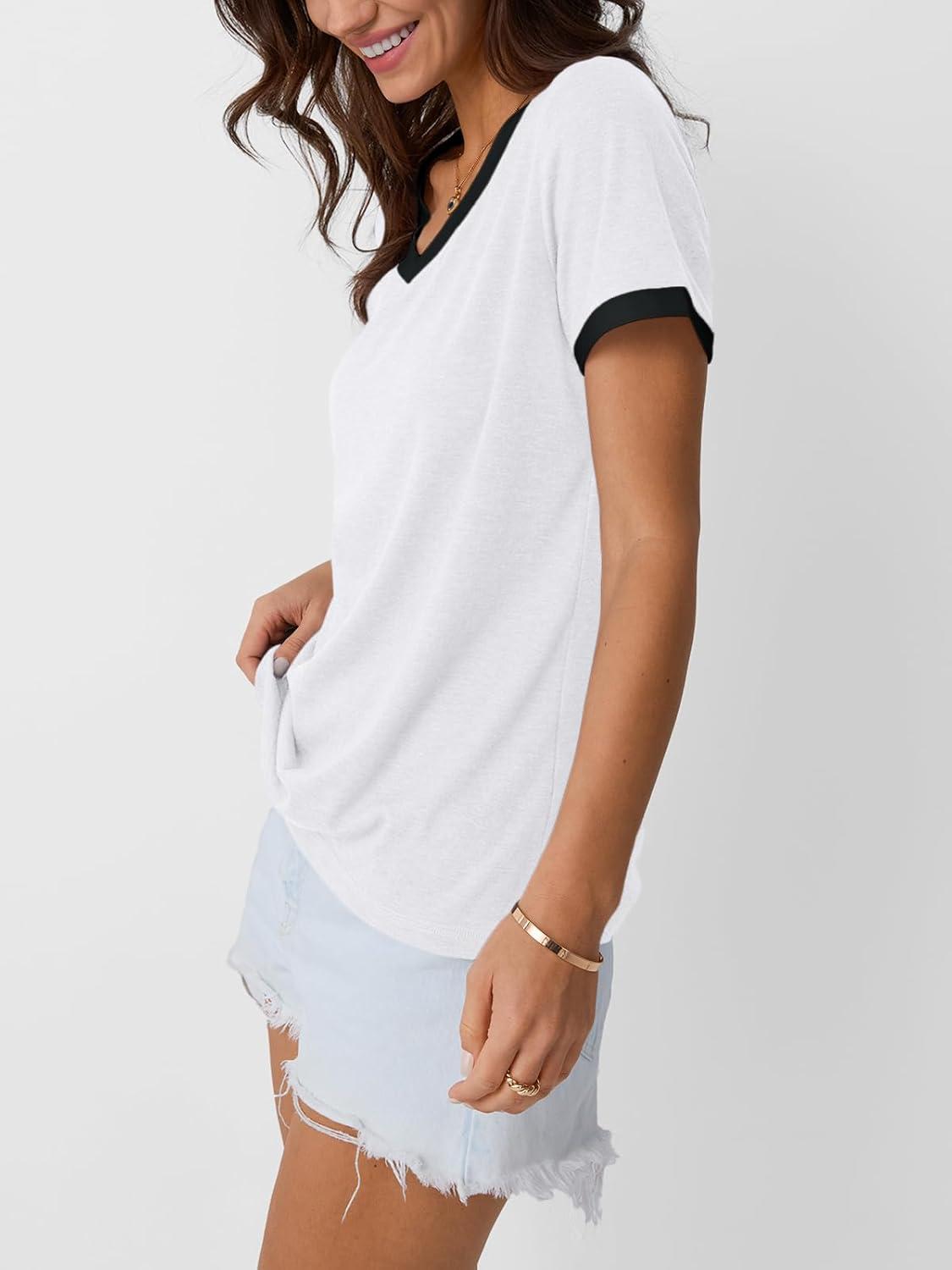 imageAUTOMET Womens Short Sleeve TShirts Summer Tops Casual Soft Tunic V Neck Basic Workout Clothes Spring Fashion Outfits 2025White