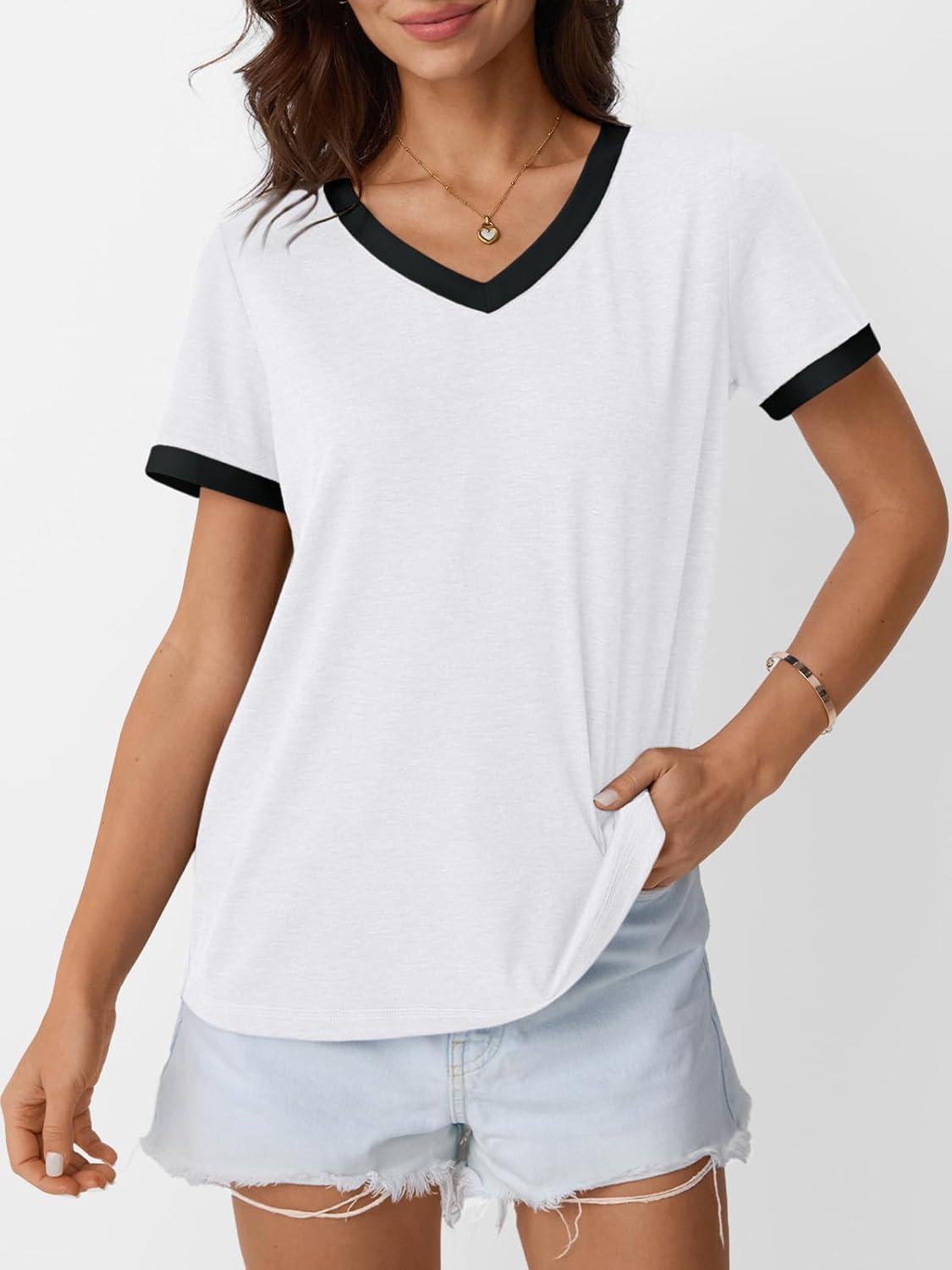 imageAUTOMET Womens Short Sleeve TShirts Summer Tops Casual Soft Tunic V Neck Basic Workout Clothes Spring Fashion Outfits 2025White