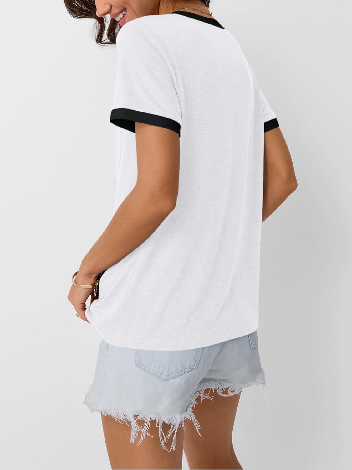 imageAUTOMET Womens Short Sleeve TShirts Summer Tops Casual Soft Tunic V Neck Basic Workout Clothes Spring Fashion Outfits 2025White