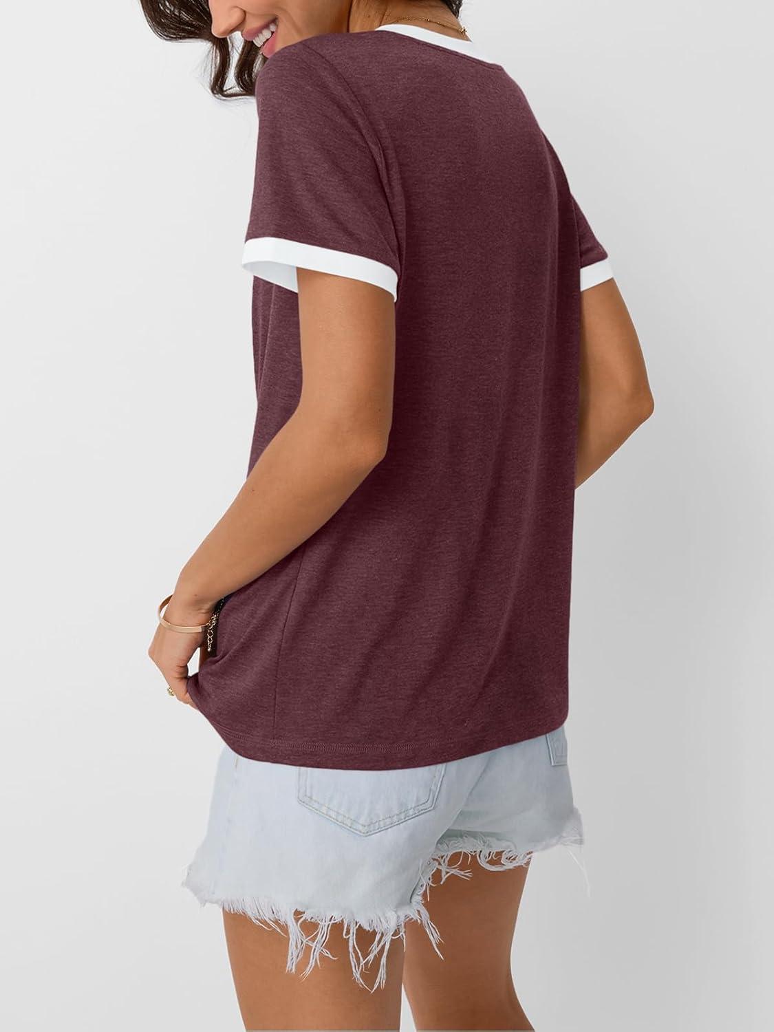imageAUTOMET Womens Short Sleeve TShirts Summer Tops Casual Soft Tunic V Neck Basic Workout Clothes Spring Fashion Outfits 2025Winered