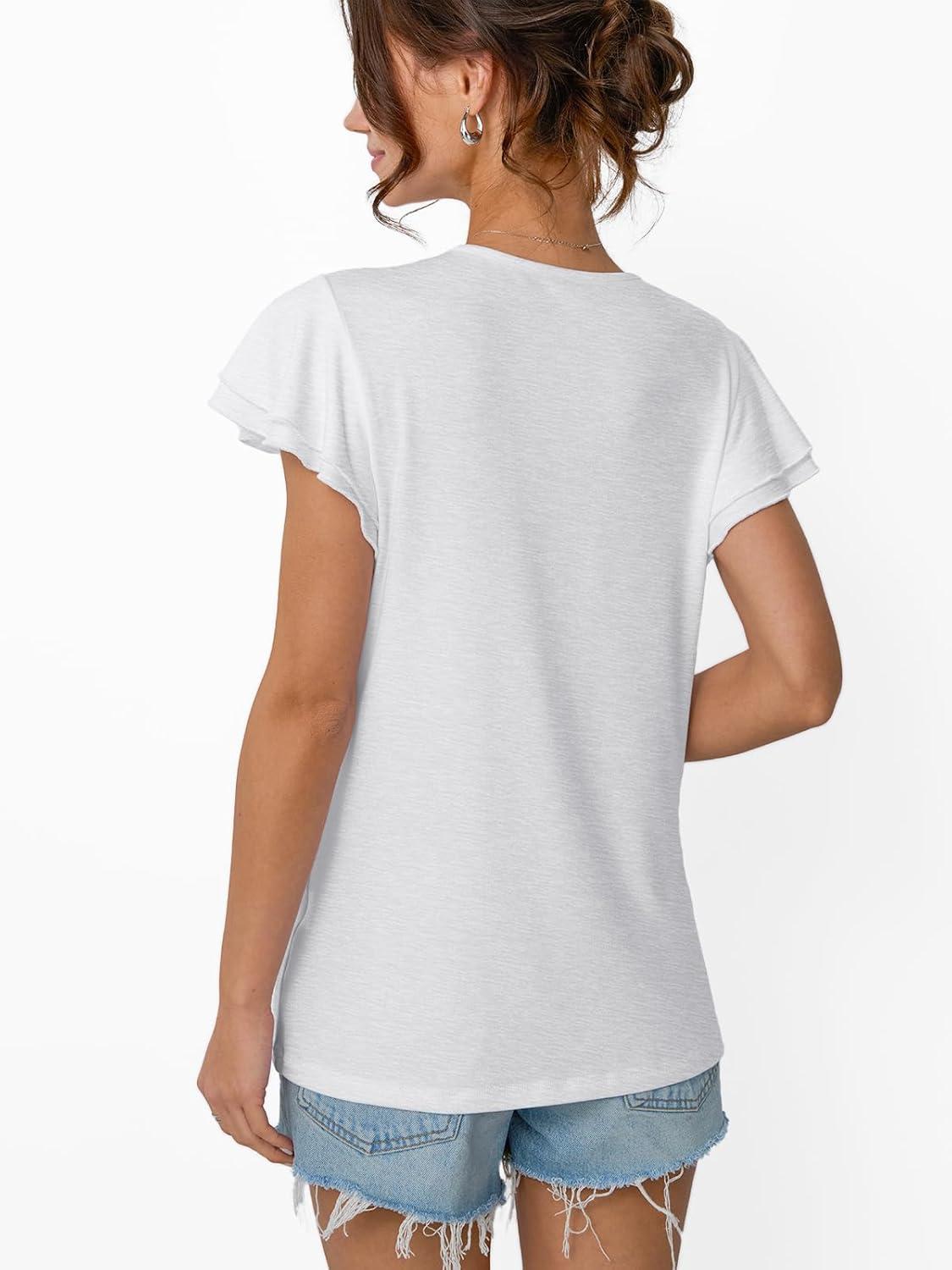 imageAUTOMET Womens Short Sleeve TShirts V Neck Tops Summer Fashion Dressy Casual Basic Ruffle Blouse Soft 2025 Spring ClothesWhite