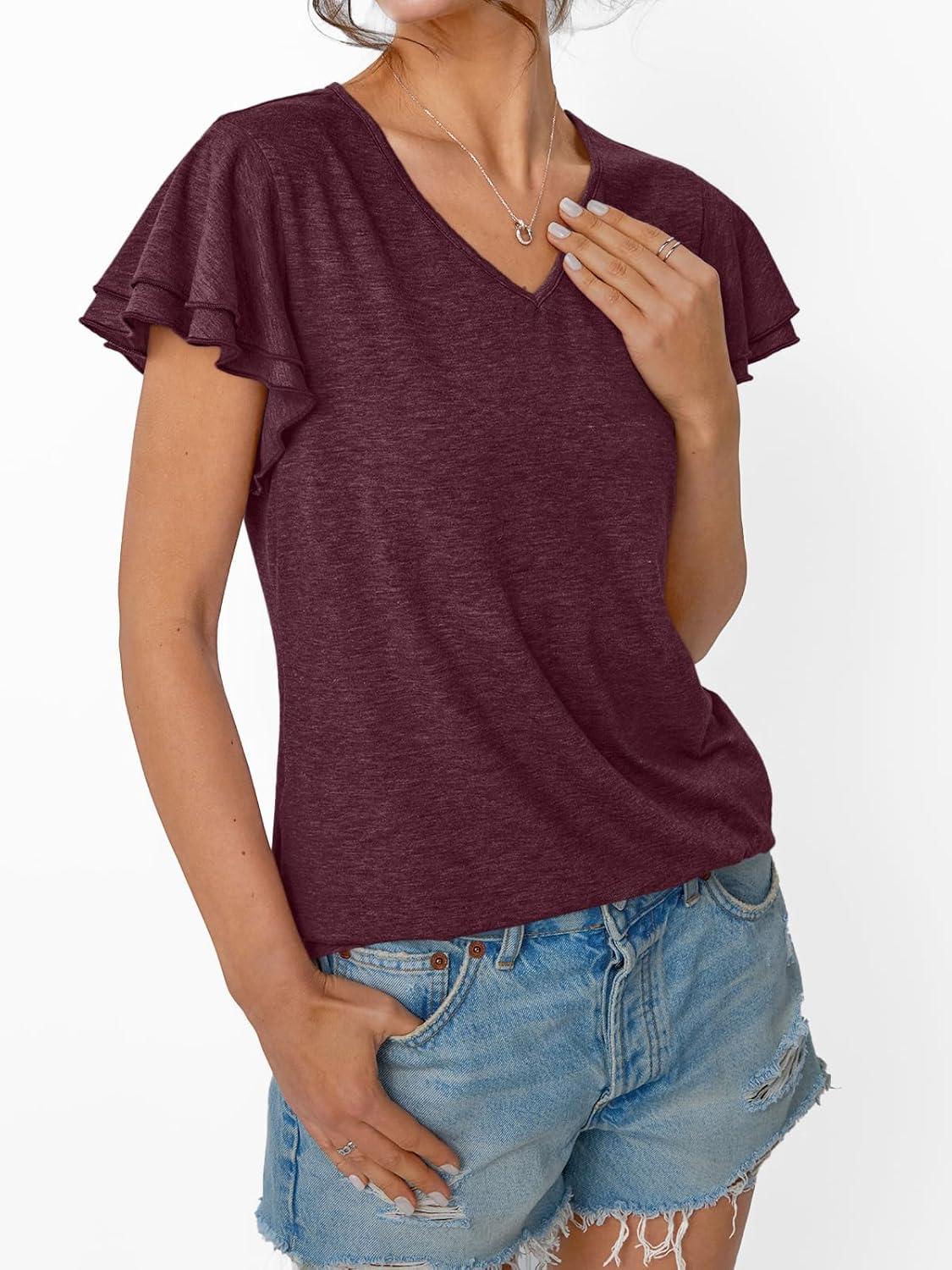 imageAUTOMET Womens Short Sleeve TShirts V Neck Tops Summer Fashion Dressy Casual Basic Ruffle Blouse Soft 2025 Spring ClothesWinered
