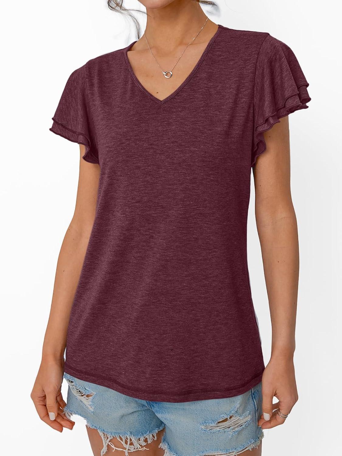 imageAUTOMET Womens Short Sleeve TShirts V Neck Tops Summer Fashion Dressy Casual Basic Ruffle Blouse Soft 2025 Spring ClothesWinered