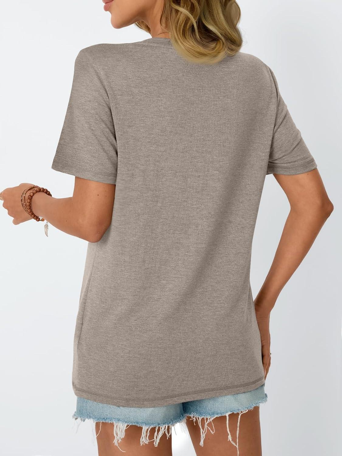 imageAUTOMET Womens Summer Short Sleeve Shirts Trendy TShirts Dressy Casual Blouses 2025 Crew Neck Tunic Beach Fashion TopsCoffeegray