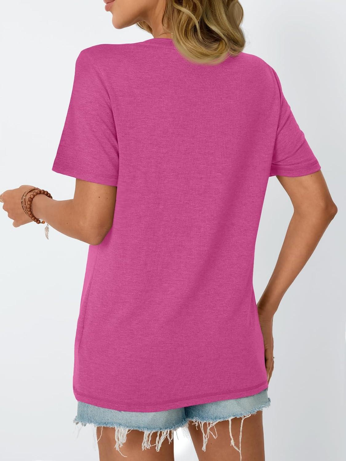 imageAUTOMET Womens Summer Short Sleeve Shirts Trendy TShirts Dressy Casual Blouses 2025 Crew Neck Tunic Beach Fashion TopsHotpink