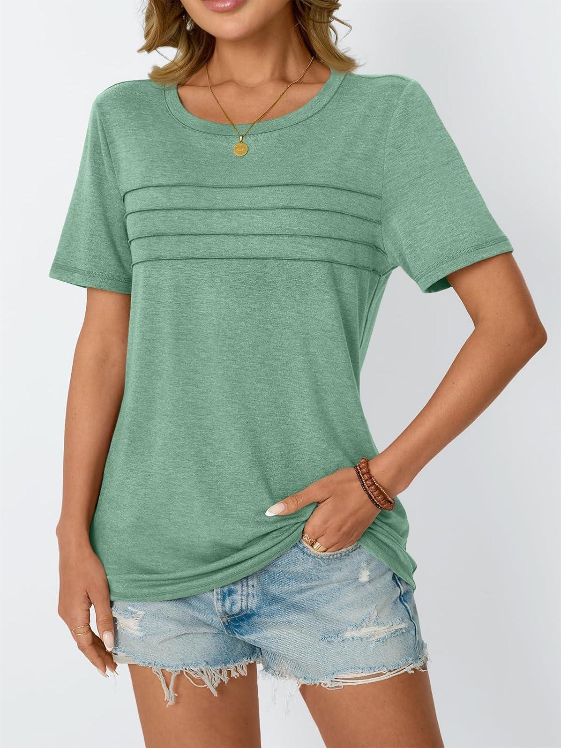 imageAUTOMET Womens Summer Short Sleeve Shirts Trendy TShirts Dressy Casual Blouses 2025 Crew Neck Tunic Beach Fashion TopsLightgreen