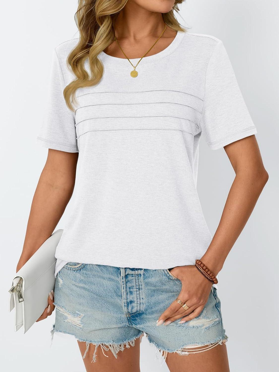 imageAUTOMET Womens Summer Short Sleeve Shirts Trendy TShirts Dressy Casual Blouses 2025 Crew Neck Tunic Beach Fashion TopsWhite